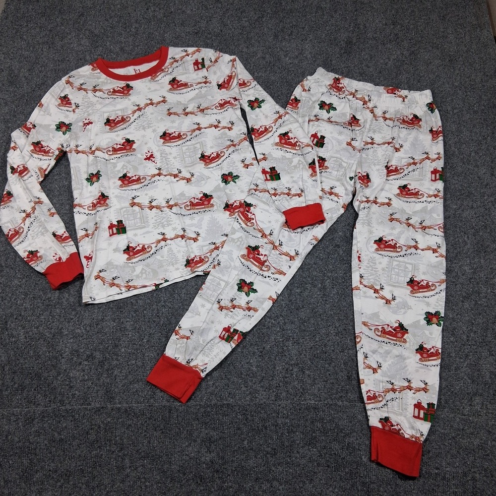 PJ PLACE PAJAMAS SLEEPWEAR ADULT MEN OR WOMEN'S XS/TP  SET SANTA & SLEIGH‎